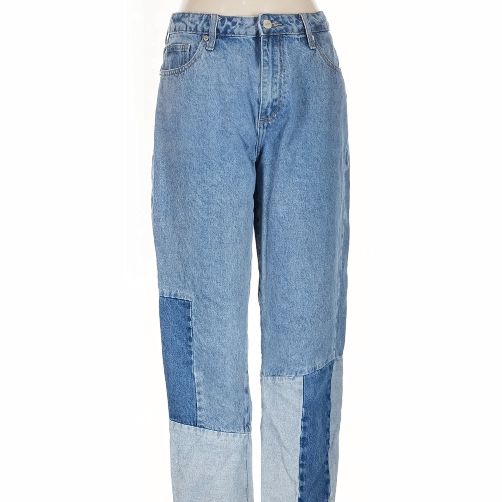 Light Blue Patchwork Boyfriend Jeans